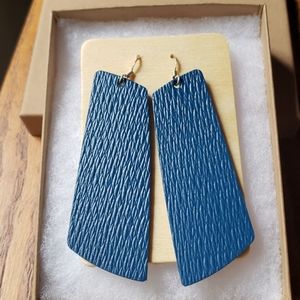 Nickel & Suede Teal Ridge Gem Leather Earrings NEW